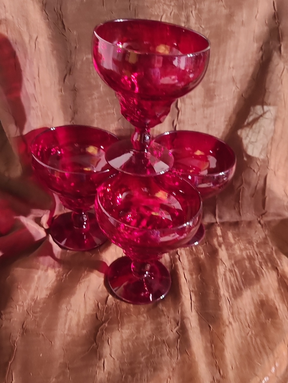 Vintage Ruby Red Georgian Glass Champagne Coupes Dessert Sherbet - Set of 4